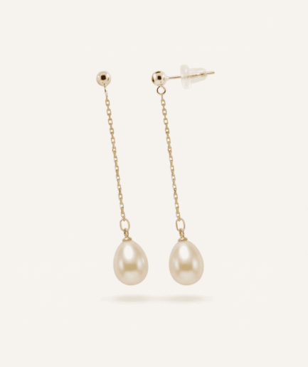 Boucle d'oreilles perle poire rose 7-8 mm - Or Jaune
