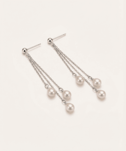 Boucle d'oreilles perle poire rose 5-6 mm - Or Blanc