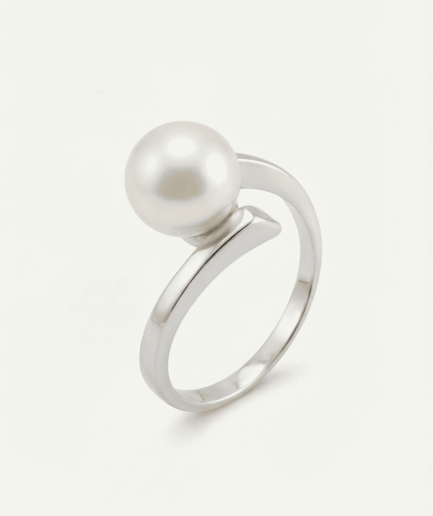 Bague Twist perle ronde blanche 8-9 mm - Or Blanc