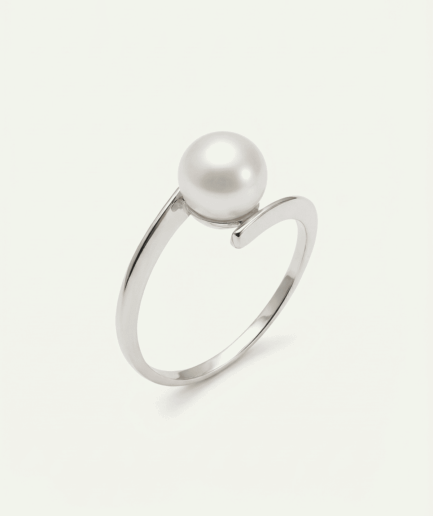 Bague perle ronde blanche 7-8 mm - Or Blanc