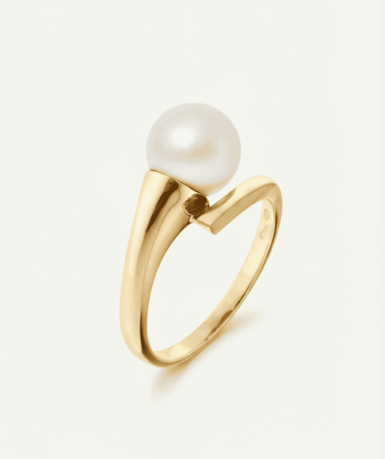 Bague perle ronde blanche 8-9 mm - Or Jaune
