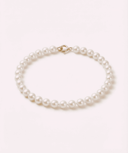 Bracelet perle ronde blanche 4-5 mm - Or Jaune
