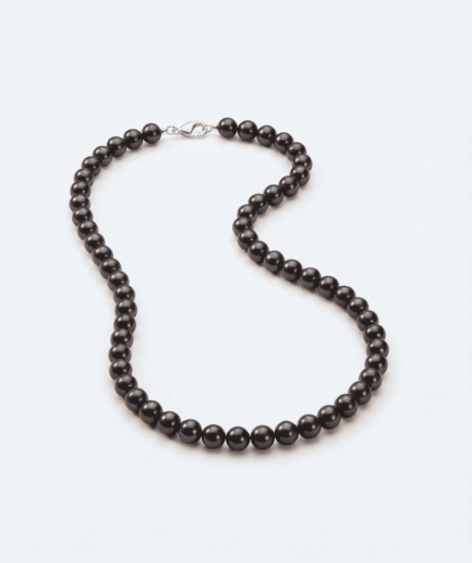 Collier perle ronde noire 5-6 mm - Or Blanc