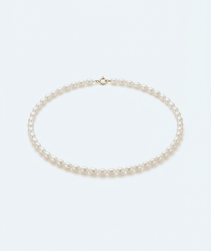 Collier perle grain de riz blanche 5-6 mm - Or Jaune
