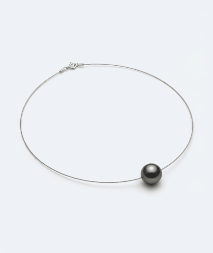 Collier perle ronde verte irisée 10-11 mm - Or Blanc