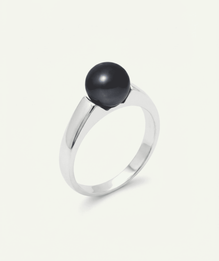 Bague perle ronde noire 7-8 mm - Argent