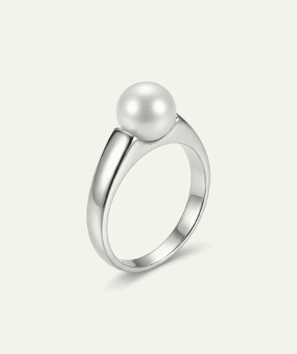 Bague perle ronde blanche 7-8 mm - Argent