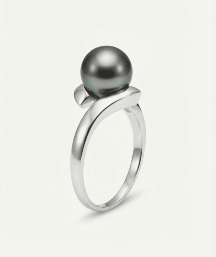 Bague perle ronde verte irisée 8-9 mm - Argent