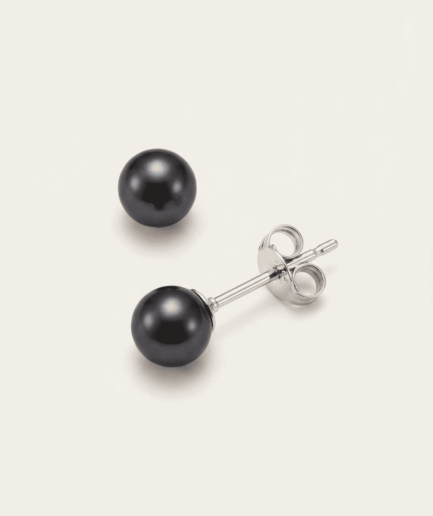Boucle d'oreilles perle bouton noire 5-6 mm - Argent