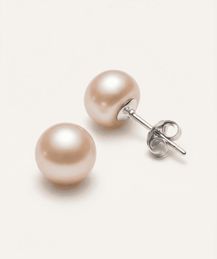 Boucle d'oreilles perle ronde rose 9-10 mm - Argent