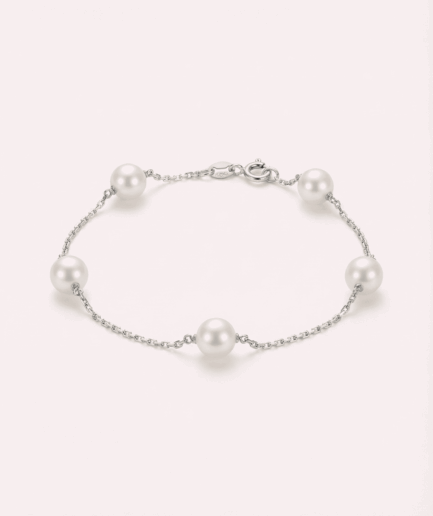 Bracelet perle ronde blanche 6-7 mm - Argent
