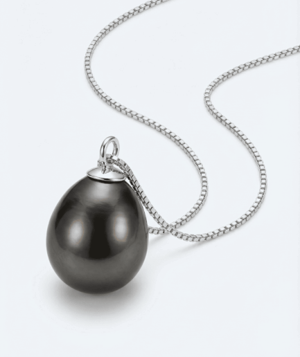 Collier perle ronde noire 9-10 mm - Argent