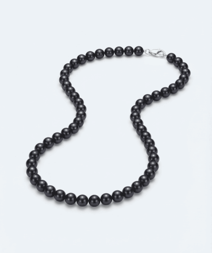 Collier perle ronde noire 5-6 mm - Argent