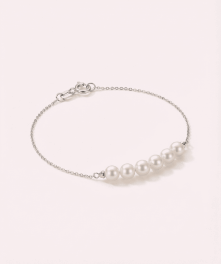 Bracelet perle ronde blanche 3-4 mm - Or Blanc