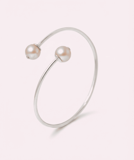 Bracelet perle ronde rose 9-10 mm - Argent