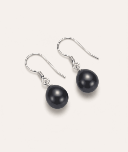Boucle d'oreilles perle poire noire 7-8 mm - Argent