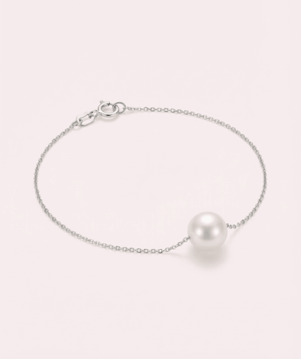Bracelet perle ronde blanche 8-9 mm - Argent