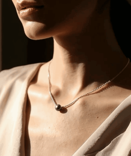 Collier perle ronde verte irisée 9-10 mm - Or Jaune